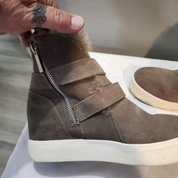 J Slides TAUPE Leather Tina Platform Ankle Side Zip BOOT 7 M - Picture 4 of 6